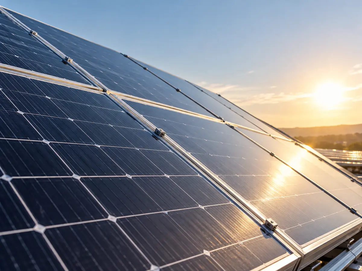 Illustrative solar panels at sunset, not a Khas Energy project