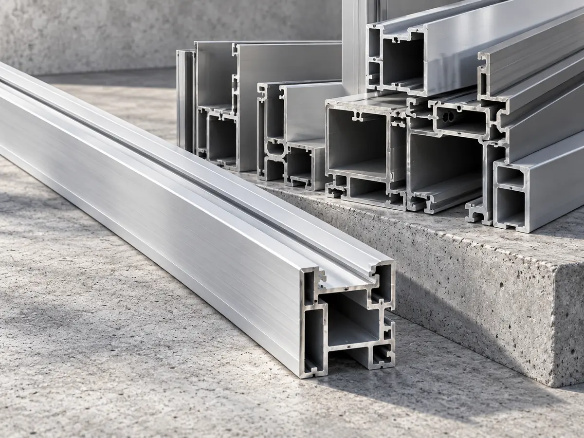 Illustrative architectural aluminium extrusion profiles in a material display